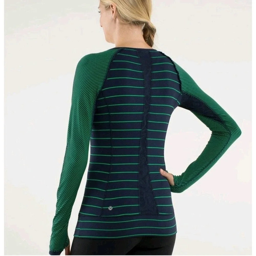 Lululemon Full Tilt‎ Long Sleeve Slalom Stripe Inkwell/Hyper Stripe Womens Sz 6